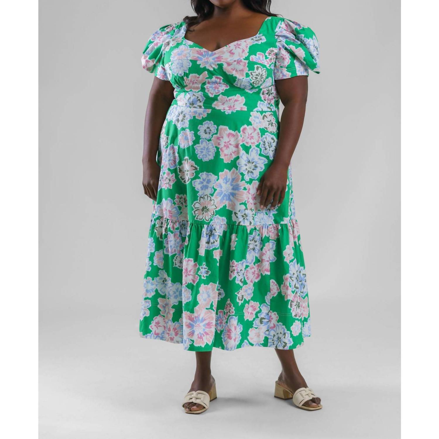 Tanya Taylor Danielle Dress Chalk Floral Kelly Green